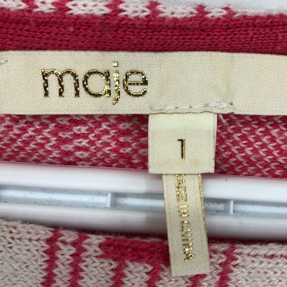 Maje Offwhite Pink Striped Cropped Long Sleeve  Oversized Sweater Mauve size S - Picture 6 of 16